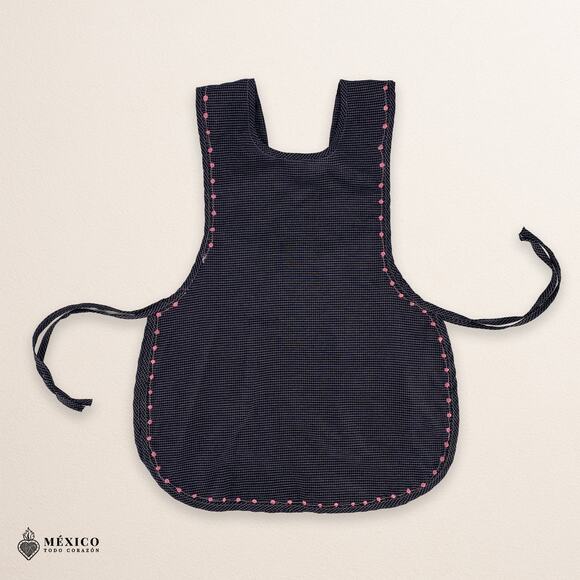 Pink & Blue Mexican Embroidered Smock Apron, Floral Traditional Design for Women - Picture 4 of 8